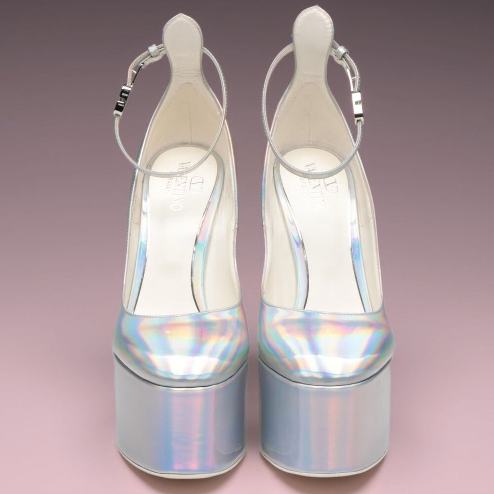SOLD - Valentino Tan-Go 155 Silver Iridescent Platform Pumps - Picture 4 of 12